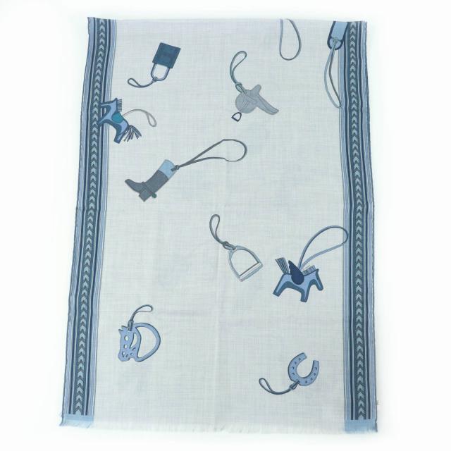 未使用品☆HERMES エルメス ET GRIS GRIS レクタングル カシミヤ シルク CHINE/CIEL/BLEU ストール 箱付き フランス製 レディース