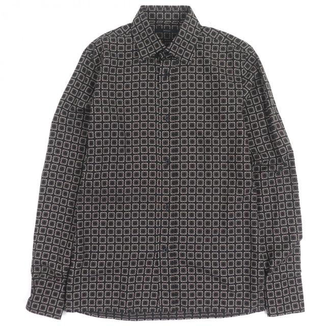 極美品▼GUCCI グッチ ヴィンテージ シルク100% トムフォード期 総柄 ロングスリーブ 長袖シャツ ブラック 38 イタリア製 正規品 メンズ
