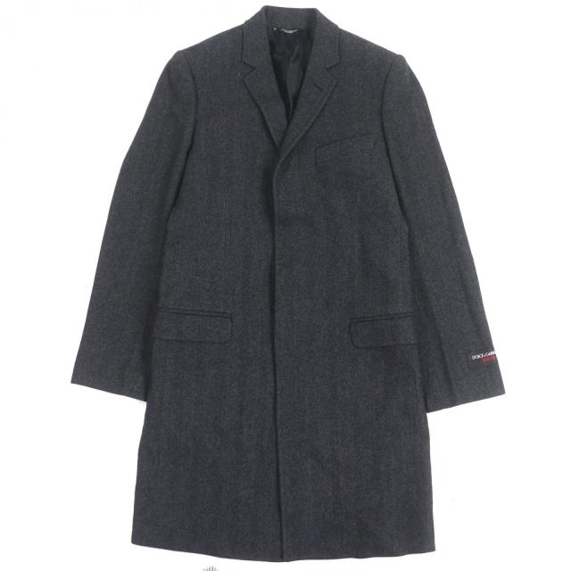 未使用品▼DOLCE&GABBANA ドルチェ＆ガッバーナ MARTINI ウール60% 黒タグ ヘリンボーン柄 比翼仕立て ツイードコート 44 正規品 メンズ 42,900円