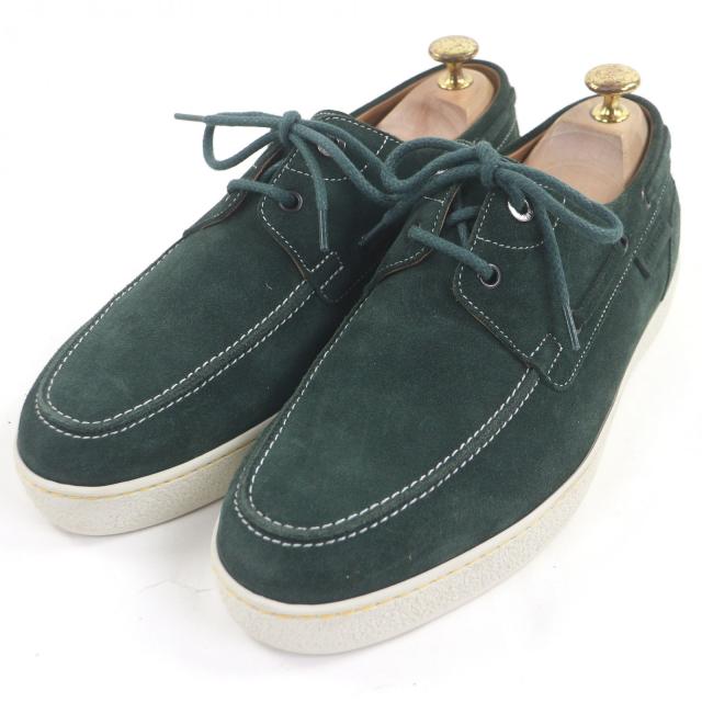 美品□John Lobb ジョンロブ PIER ピアー スウェードレザー 0315ラスト デッキシューズ スニーカー グリーン 7.5 イタリア製 メンズ