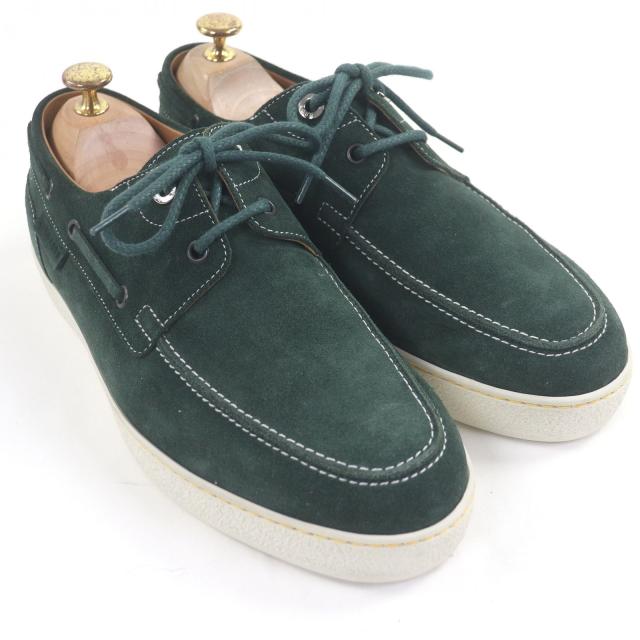 美品□John Lobb ジョンロブ PIER ピアー スウェードレザー 0315ラスト デッキシューズ スニーカー グリーン 7.5 イタリア製 メンズ