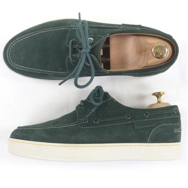 美品□John Lobb ジョンロブ PIER ピアー スウェードレザー 0315ラスト デッキシューズ スニーカー グリーン 7.5 イタリア製 メンズ
