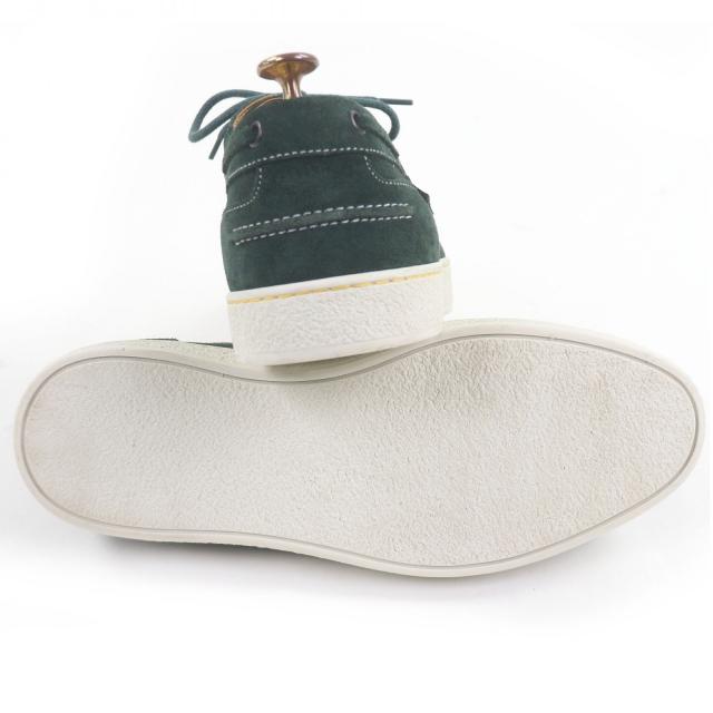 美品□John Lobb ジョンロブ PIER ピアー スウェードレザー 0315ラスト デッキシューズ スニーカー グリーン 7.5 イタリア製 メンズ