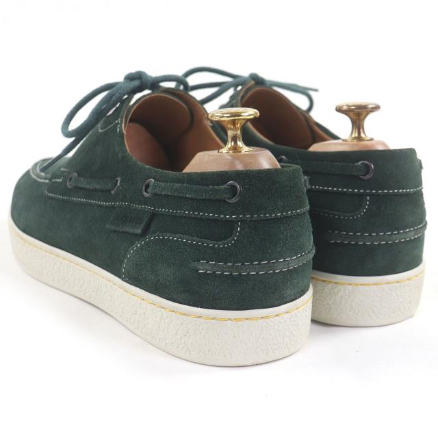 美品□John Lobb ジョンロブ PIER ピアー スウェードレザー 0315ラスト デッキシューズ スニーカー グリーン 7.5 イタリア製 メンズ
