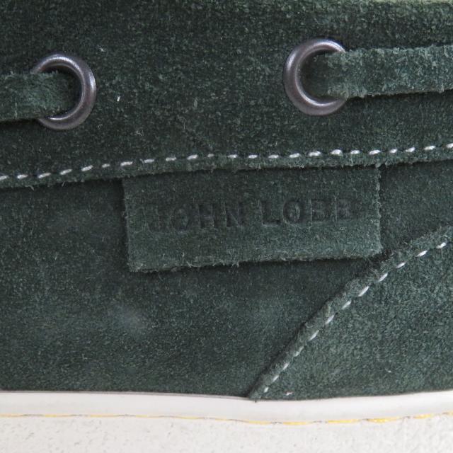 美品□John Lobb ジョンロブ PIER ピアー スウェードレザー 0315ラスト デッキシューズ スニーカー グリーン 7.5 イタリア製 メンズ