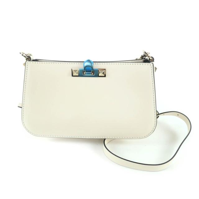 極美品★Valentino Garavani ヴァレンティノガラヴァーニ 3W5B0Q57XJB ロックスタッズ レザー ショルダーバッグ アイボリー ゴールド金具
