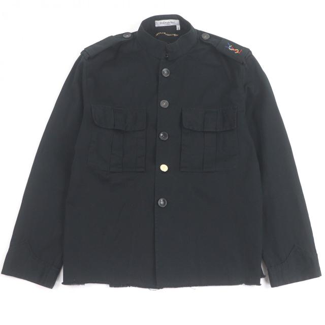 良品□YVES SAINT LAURENT イヴ・サンローラン ヴィンテージ 140440 トムフォード期 ロゴ刺繍 ジャケット ブラック 38 イタリア製 正規品