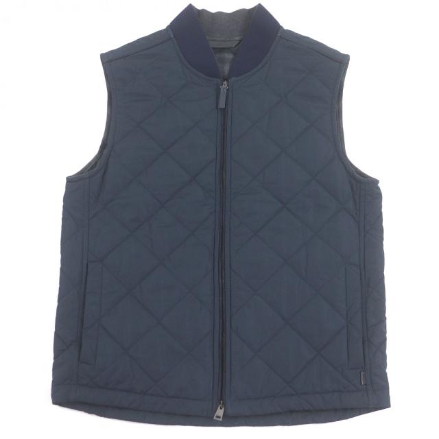 美品□Brioni ブリオーニ シルク混 裏チェック柄 中綿 キルティングベスト パファー ベスト ジレ ネイビー M イタリア製 正規品 メンズ