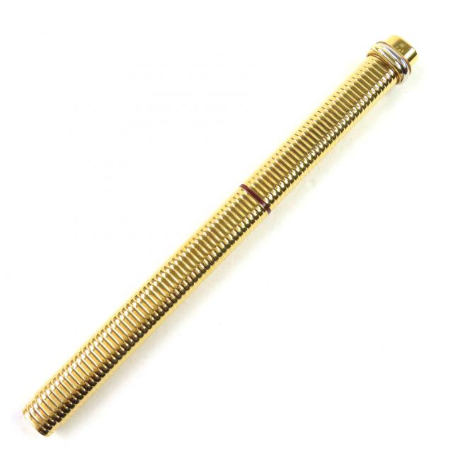美品△Cartier カルティエ ヴィンテージ トリニティ ドゥ カルティエ ボーダー柄 オーバル キャップ式 ボールペン ゴールド 筆記確認済み_1