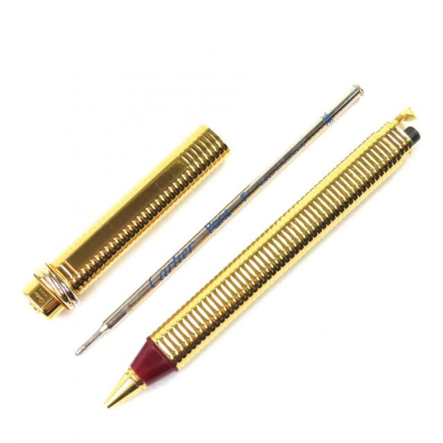 美品△Cartier カルティエ ヴィンテージ トリニティ ドゥ カルティエ ボーダー柄 オーバル キャップ式 ボールペン ゴールド 筆記確認済み_2
