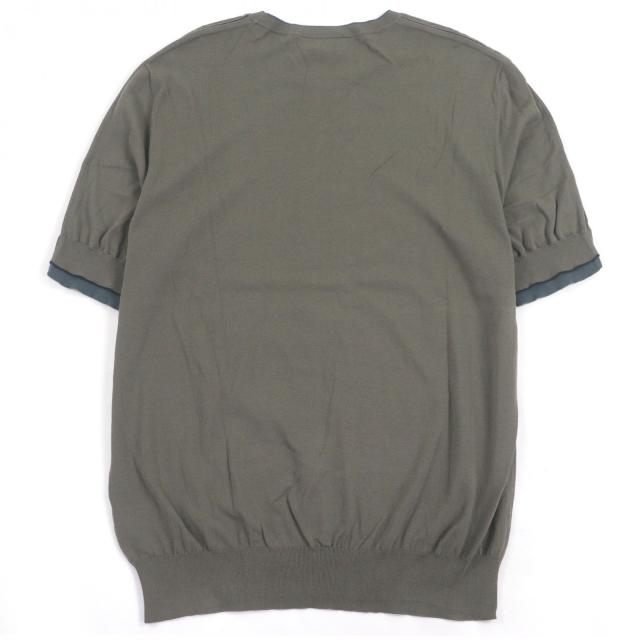 美品□HERMES エルメス 21SS コットン100％ 袖ドッキングデザイン クルーネック 半袖ニット セーター カーキ XL イタリア製 正規品_2