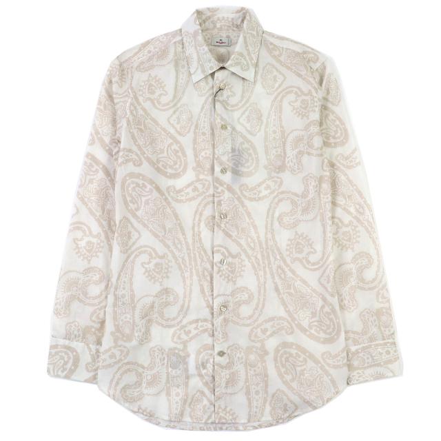 未使用品△ETRO エトロ 23SS コットン100% ペイズリー柄 ロゴボタン 長袖シャツ ライトベージュ 40 イタリア製 正規品 メンズ オススメ◎