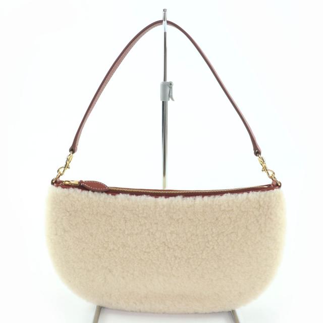 極美品☆Loro Piana ロロピアーナ レザー使い 2WAY ミニバッグ ポーチ ショルダーバッグ アイボリー ブラウン イタリア製 レディース