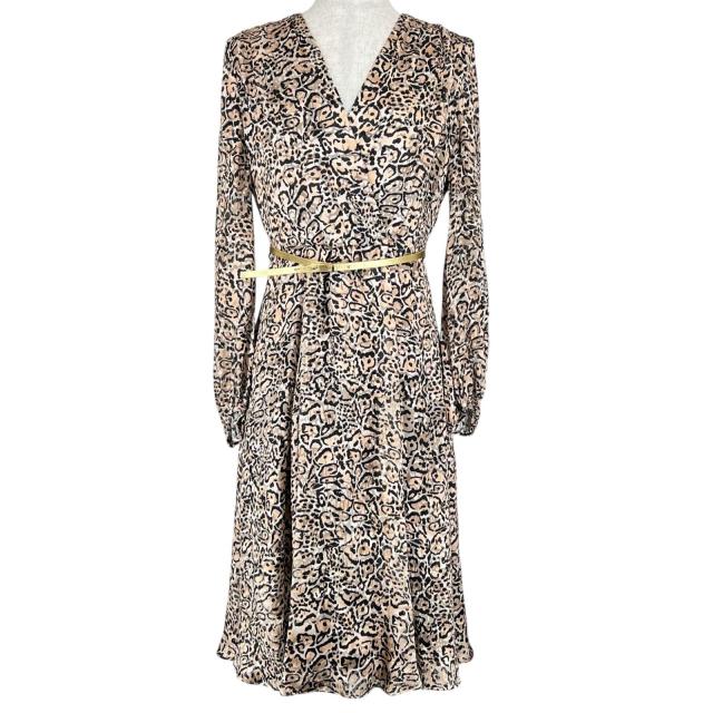 未使用品▲WEEKEND MaxMara ウィークエンドマックスマーラ レオパード ベルト付 シルク ワンピース マルチカラー 36 正規品 レディース