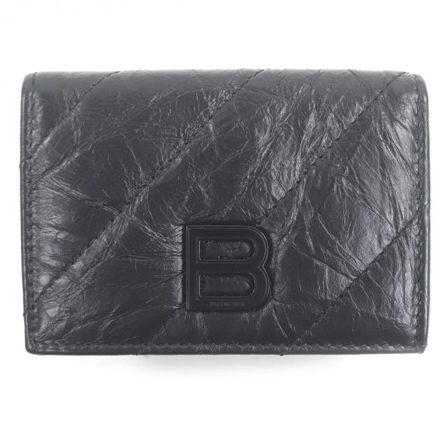 美品 バレンシアガ ブラック レザー ジップアラウンドウォレット シンプルロゴ BALENCIAGA（バレンシアガ） 財布 二つ折り コンパクト ミニ財布
