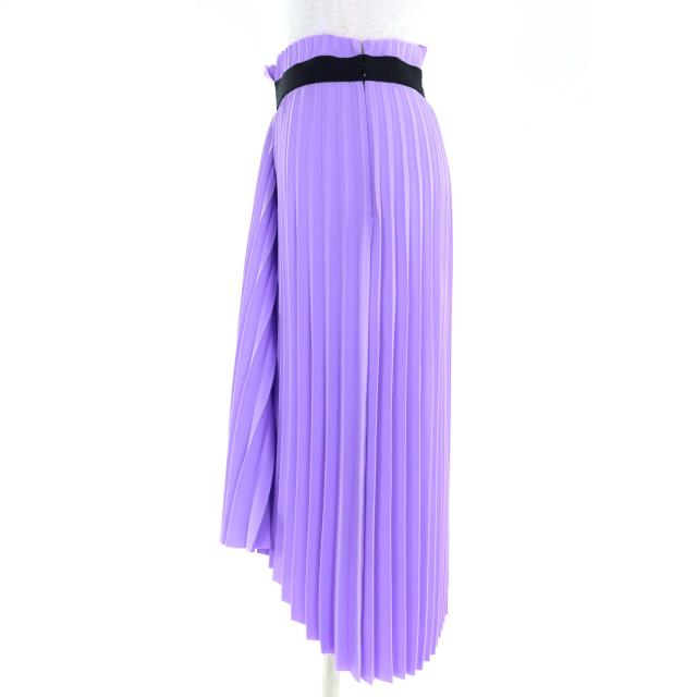 極美品◇BALENCIAGA バレンシアガ 529757 アシンメトリー バックロゴ カットオフ プリーツスカート パープル 34 伊製 正規品 レディース_1