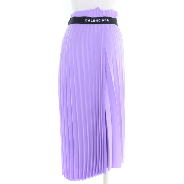 極美品◇BALENCIAGA バレンシアガ 529757 アシンメトリー バックロゴ カットオフ プリーツスカート パープル 34 伊製 正規品 レディース_2