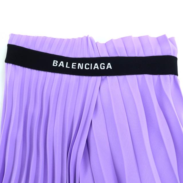 極美品◇BALENCIAGA バレンシアガ 529757 アシンメトリー バックロゴ カットオフ プリーツスカート パープル 34 伊製 正規品 レディース_4