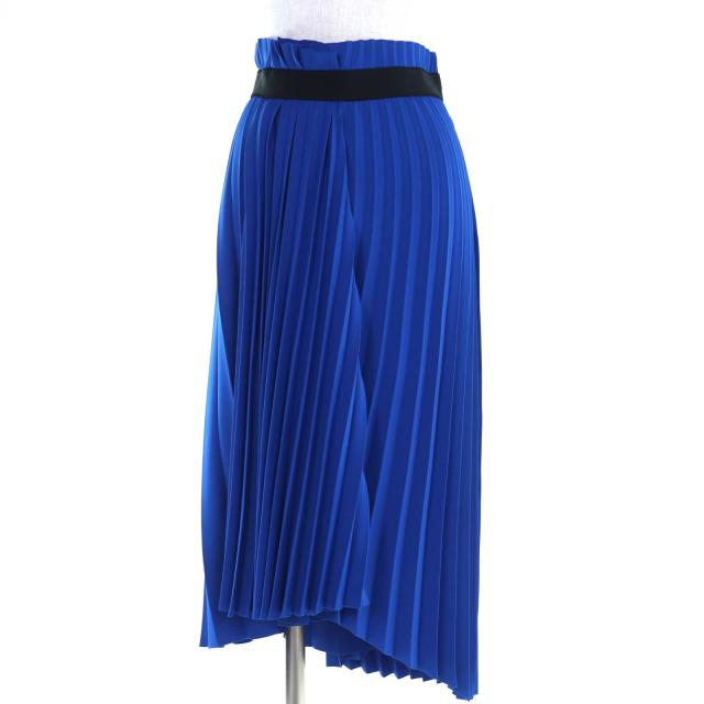 極美品◇BALENCIAGA バレンシアガ 529757 アシンメトリー バックロゴ カットオフ プリーツスカート 青 34 イタリア製 正規品 レディース