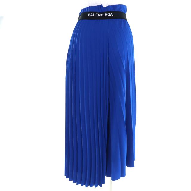 極美品◇BALENCIAGA バレンシアガ 529757 アシンメトリー バックロゴ カットオフ プリーツスカート 青 34 イタリア製 正規品 レディース_2