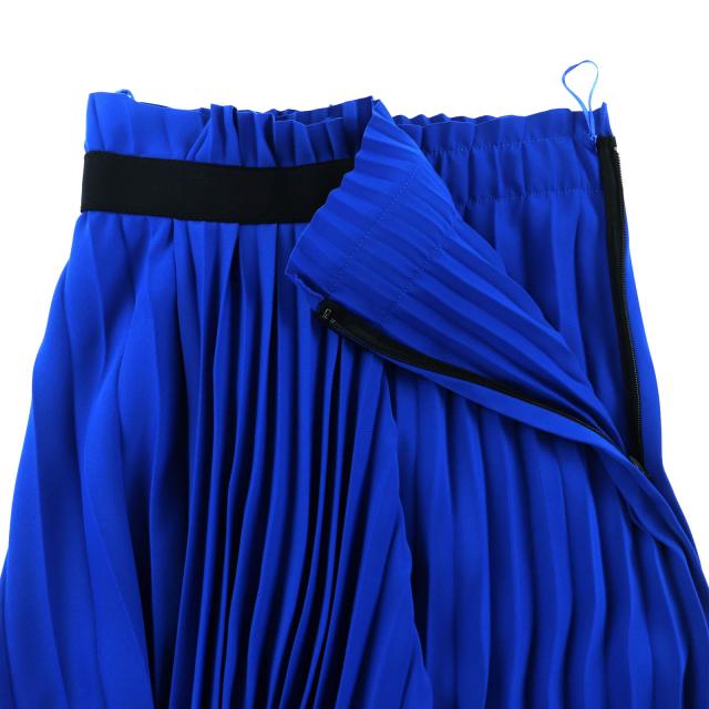 極美品◇BALENCIAGA バレンシアガ 529757 アシンメトリー バックロゴ カットオフ プリーツスカート 青 34 イタリア製 正規品 レディース_3