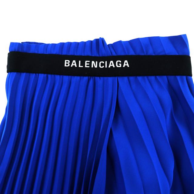 極美品◇BALENCIAGA バレンシアガ 529757 アシンメトリー バックロゴ カットオフ プリーツスカート 青 34 イタリア製 正規品 レディース_4