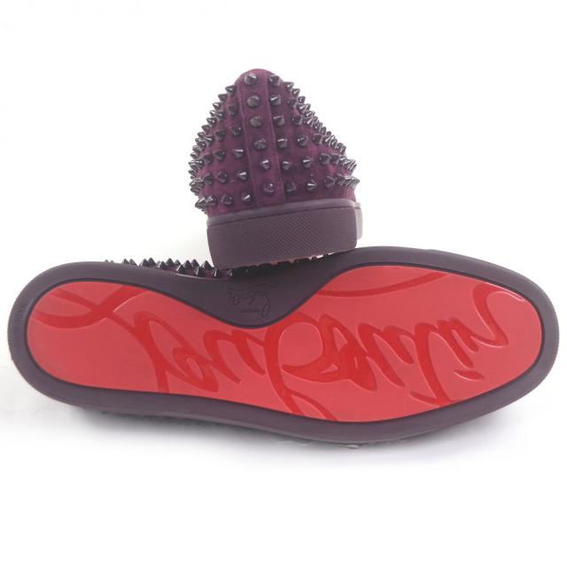 美品□Christian Louboutin クリスチャンルブタン Roller Boat Flat スウェードレザー スパイクスタッズ スリッポン 紫 42.5 英国製_4