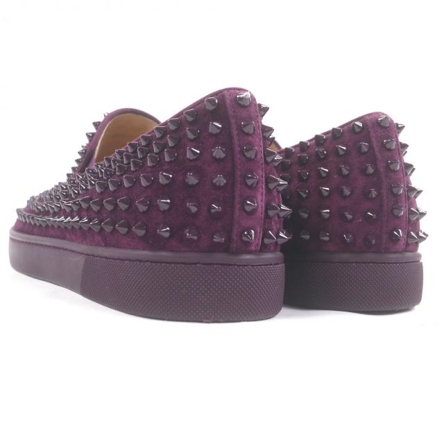 美品□Christian Louboutin クリスチャンルブタン Roller Boat Flat スウェードレザー スパイクスタッズ スリッポン 紫 42.5 英国製_5