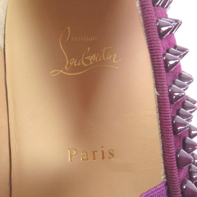 美品□Christian Louboutin クリスチャンルブタン Roller Boat Flat スウェードレザー スパイクスタッズ スリッポン 紫 42.5 英国製_6