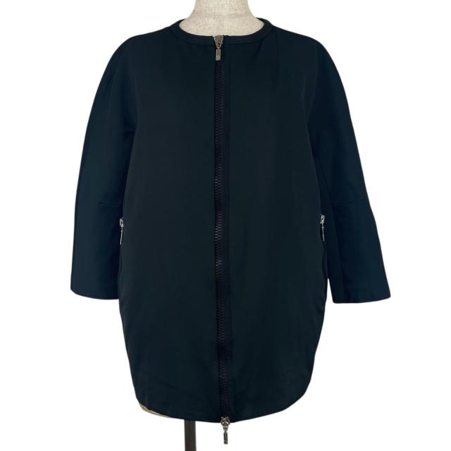 美品▲MONCLER モンクレール LIGNEVILLE ノーカラー 7分袖 ダウンコート ダウンジャケット ブラック 2 レディース