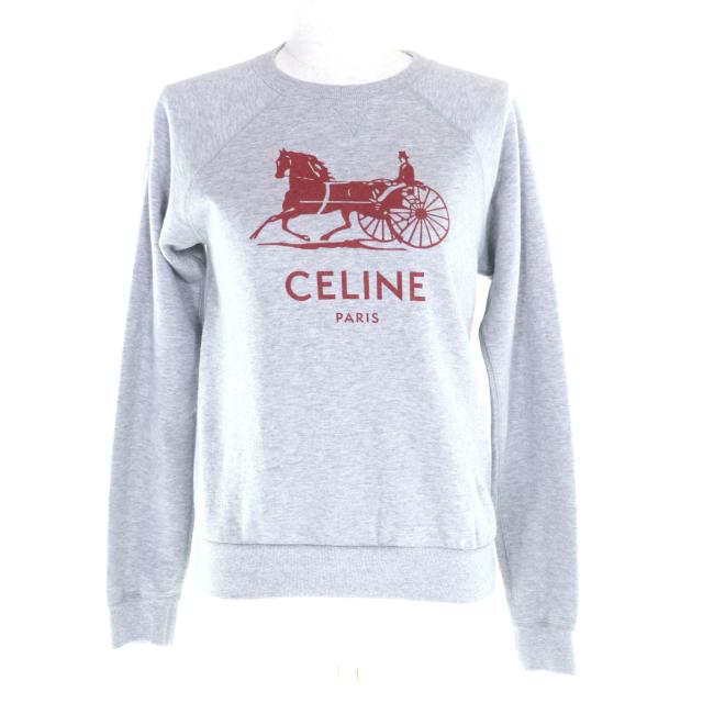 極美品★CELINE セリーヌ 2Y247450I カシミヤ混 ジャージ・スウェット フロントロゴプリント トップス グレー XS イタリア製 正規品