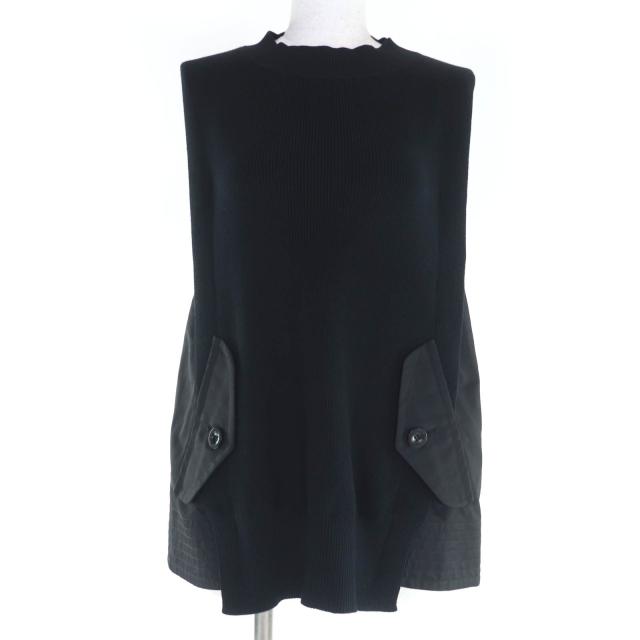 美品☆Sacai サカイ 21SS 21-05514 コットン ロゴボタン ドッキングノースリーブ ニット トップス ブラック 1 正規品 レディース