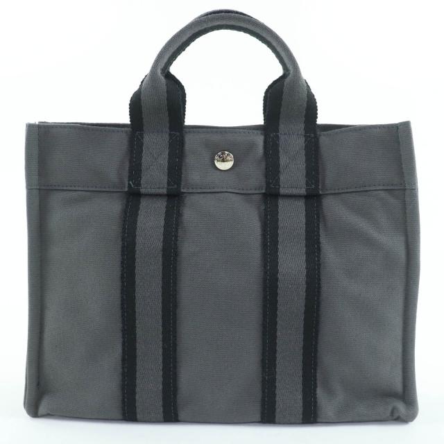 美品☆HERMES エルメス フールトゥ PM コットン100％ シルバー金具 セリエ金具 トートバッグ ハンドバッグ グレー フランス製 レディース_1