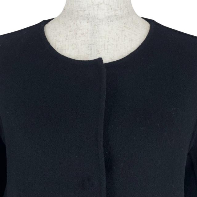 美品▲WEEKEND MaxMara ウィークエンドマックスマーラ ウール100％ 比翼仕立て ノーカラー コート ブラック 38 正規品 レディース_3