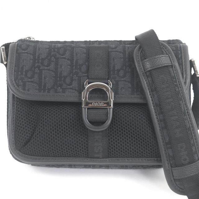 未使用品□DIOR ディオール オム 2ESWS006YKY キャンバス レザー Dior 8バックル オブリーク 総柄 ショルダーバッグ ブラック イタリア製