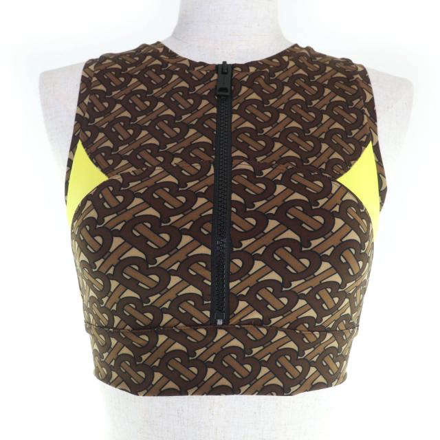 極美品☆BURBERRY バーバリー 8030489 TBモノグラム ティッシ期 クロップド ノースリーブ トップス ブラウン XS 正規品 レディース