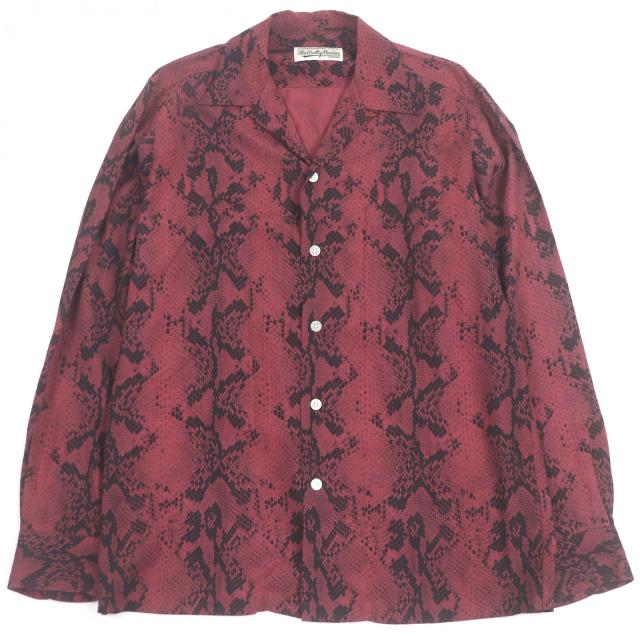 美品□WACKO MARIA ワコマリア パイソン 総柄 長袖 ロングスリーブ オープンカラーシャツ 柄シャツ ボルドー M 日本製 正規品 メンズ