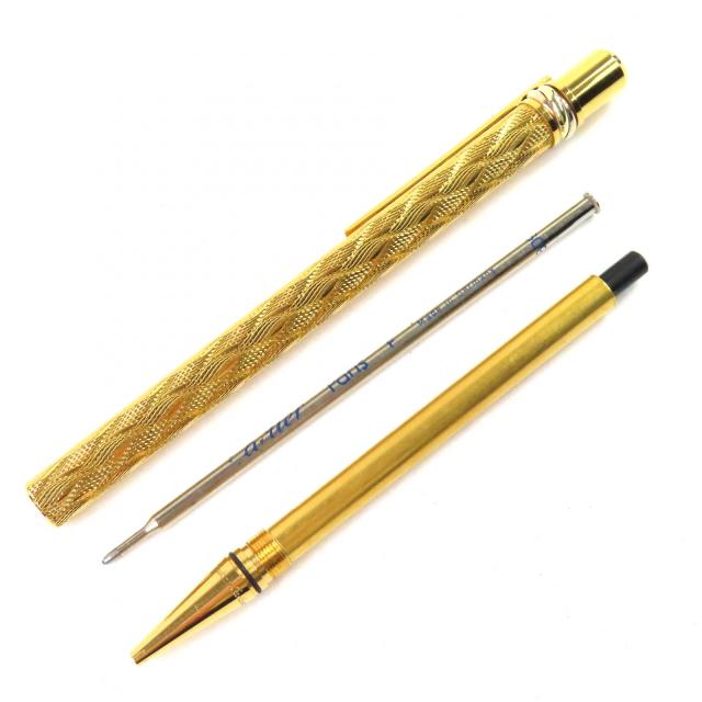 美品△Cartier カルティエ マスト ドゥ カルティエ トリニティ ウェーブ柄 ツイスト式 ボールペン 希少 ゴールド メンズ 筆記確認済み Cartier（カルティエ） 美品△Cartier マスト ドゥ トリニティ