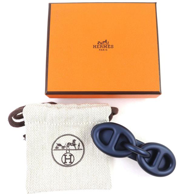 未使用品△HERMES エルメス トリ・マイヨン GM ブルーメタリック シルバー金具 シェーヌダンクル バレッタ ヘアピン ヘアアクセサリー_1
