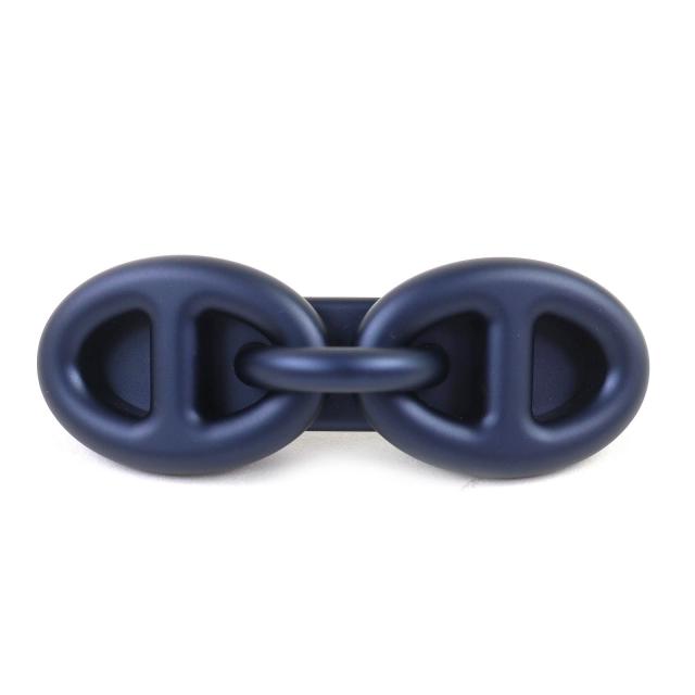 未使用品△HERMES エルメス トリ・マイヨン GM ブルーメタリック シルバー金具 シェーヌダンクル バレッタ ヘアピン ヘアアクセサリー