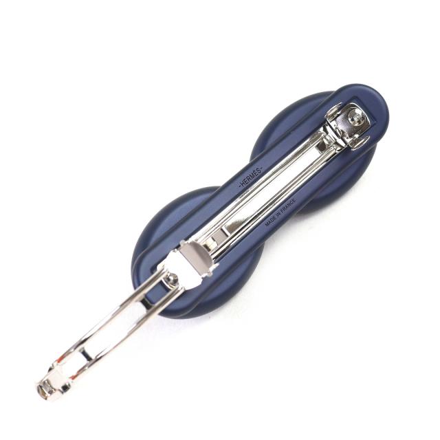 未使用品△HERMES エルメス トリ・マイヨン GM ブルーメタリック シルバー金具 シェーヌダンクル バレッタ ヘアピン ヘアアクセサリー_4