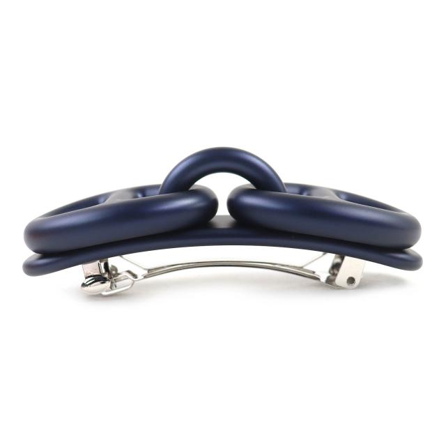 未使用品△HERMES エルメス トリ・マイヨン GM ブルーメタリック シルバー金具 シェーヌダンクル バレッタ ヘアピン ヘアアクセサリー_2