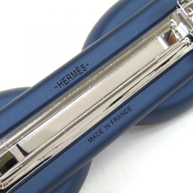 未使用品△HERMES エルメス トリ・マイヨン GM ブルーメタリック シルバー金具 シェーヌダンクル バレッタ ヘアピン ヘアアクセサリー_5