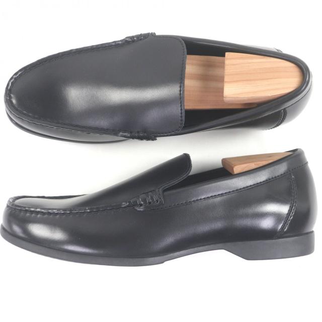 【ドンドン見直し】極美品□REGAL リーガル コブラヴァンプ レザー Uステッチ フラットシューズ モカシン ローファー ブラック 25.5