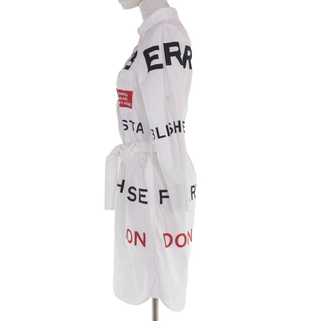 極美品☆BURBERRY バーバリー 8013907 コットン100％ ホースフェリー ティッシ期 シャツワンピース ホワイト 36 正規品 レディース_1