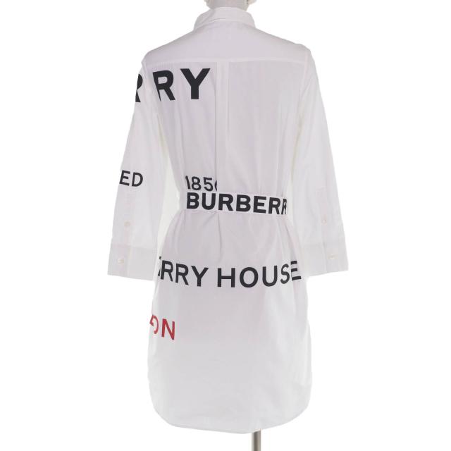 極美品☆BURBERRY バーバリー 8013907 コットン100％ ホースフェリー ティッシ期 シャツワンピース ホワイト 36 正規品 レディース_2