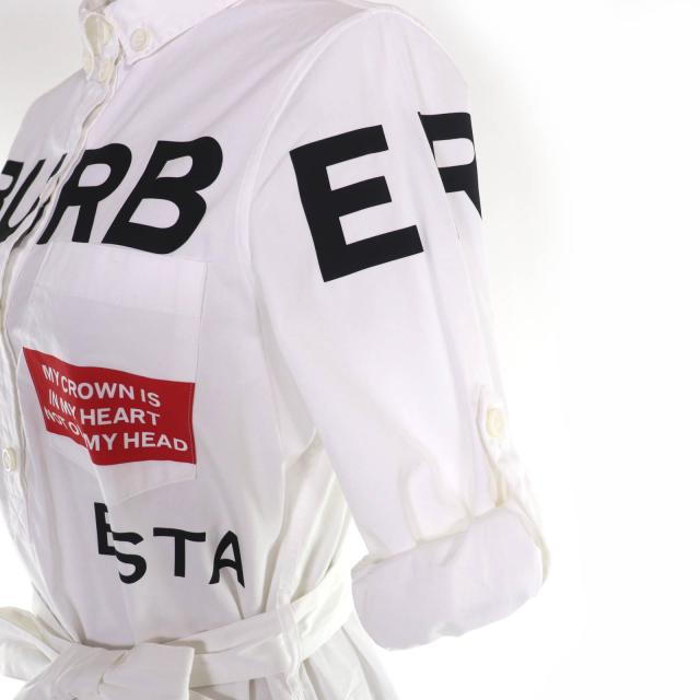 極美品☆BURBERRY バーバリー 8013907 コットン100％ ホースフェリー ティッシ期 シャツワンピース ホワイト 36 正規品 レディース_4