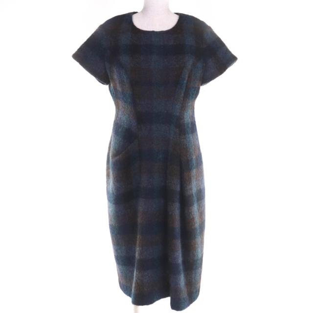 極美品◇JIL SANDER ジルサンダー モヘア ウール チェック柄 ショートスリーブ ロングワンピース マルチ 40 イタリア製 レディース