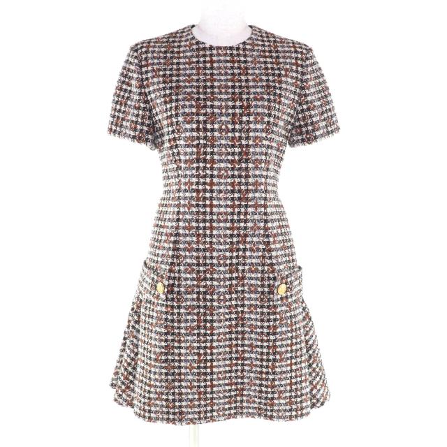 極美品★LOUIS VUITTON ルイヴィトン 2022年製 モヘア混 ロゴボタン付 モノグラム ツイード ワンピース 34 ハンガー・ガーメント付 正規品 90,750円