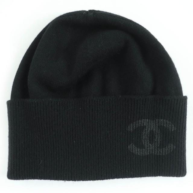 美品☆CHANEL シャネル AA9335 カシミヤ100％ ココマーク ビーニー ニットキャップ 帽子 ブラック イタリア製 正規品 レディース